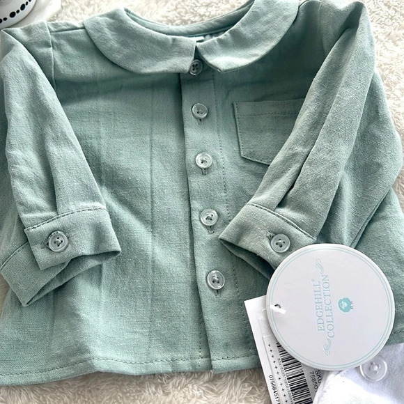 Edgehill Collection NB Suspenders Shorts set Royal Family Sage top, suspenders - Picture 5 of 11